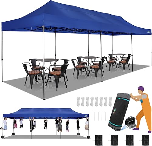 Miniatura 9 de COBIZI Toldo desplegable resistente de 10 x 20 sin pared lateral, para exteriores, bodas y fiestas, para todas las estaciones, resistente al viento,