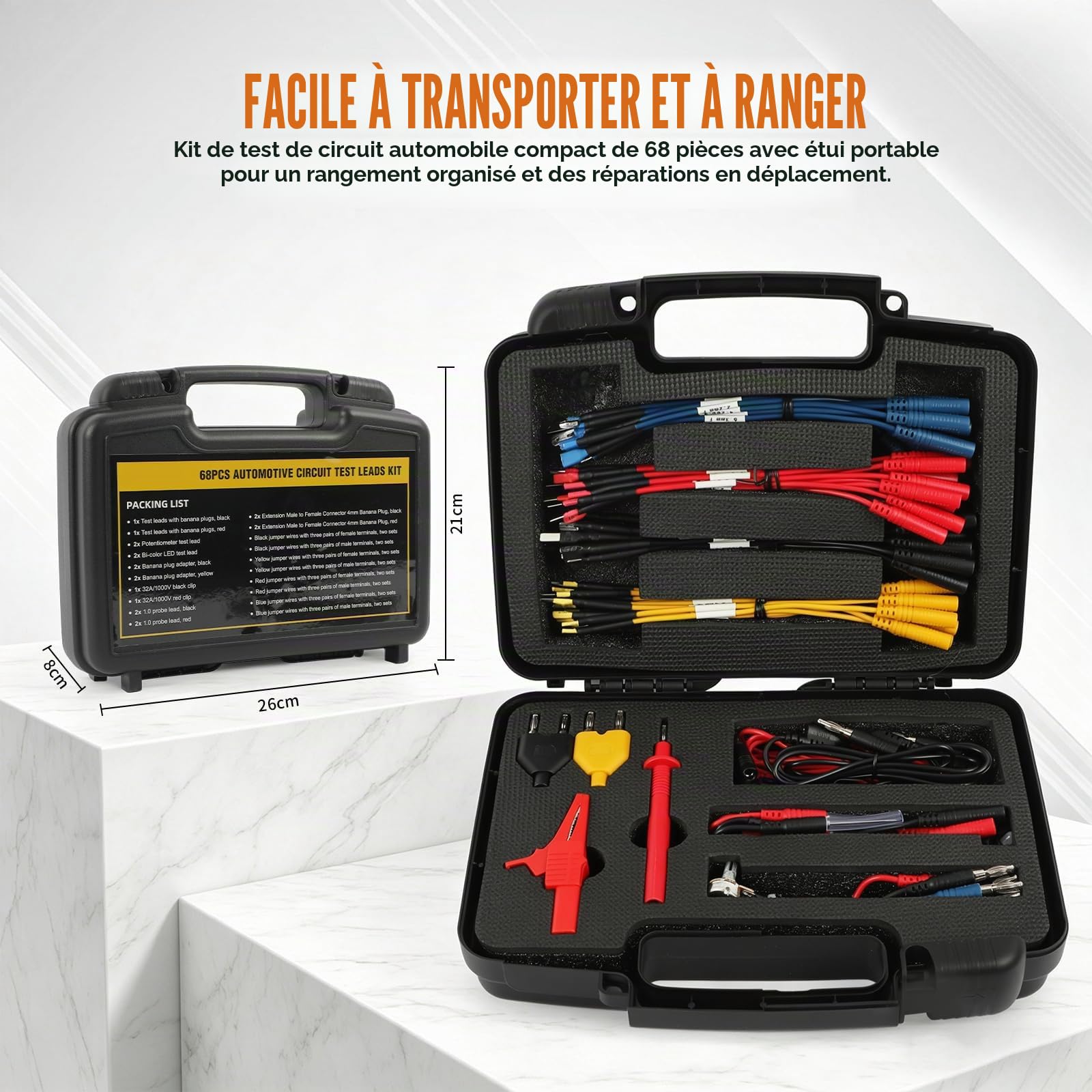Kit câbles test multimètre 68 pièces silicone souple diagnostic automobile