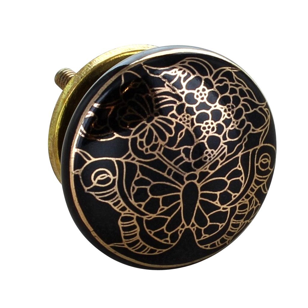 G Decor Black Gold Ill Black Gold Ceramic Door Knobs Vintage Shabby Chic Cupboard Drawer Pull Handles (Black Gold Ill)