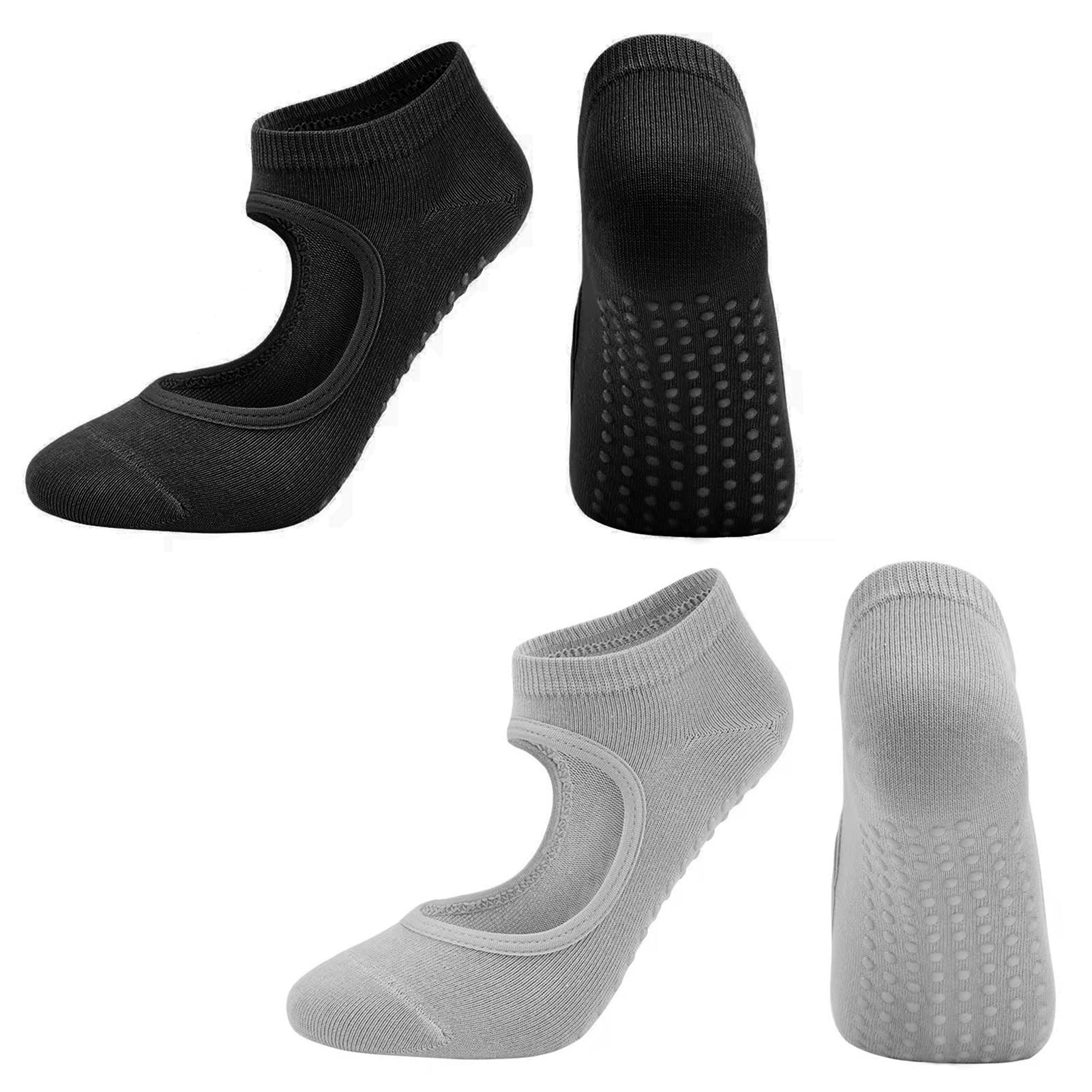 Ityoos Unisex Black 4 Pcs Yoga Socks For Women - Non Slip Pilates & Dance Barre Socks For Gym & Fall Prevention