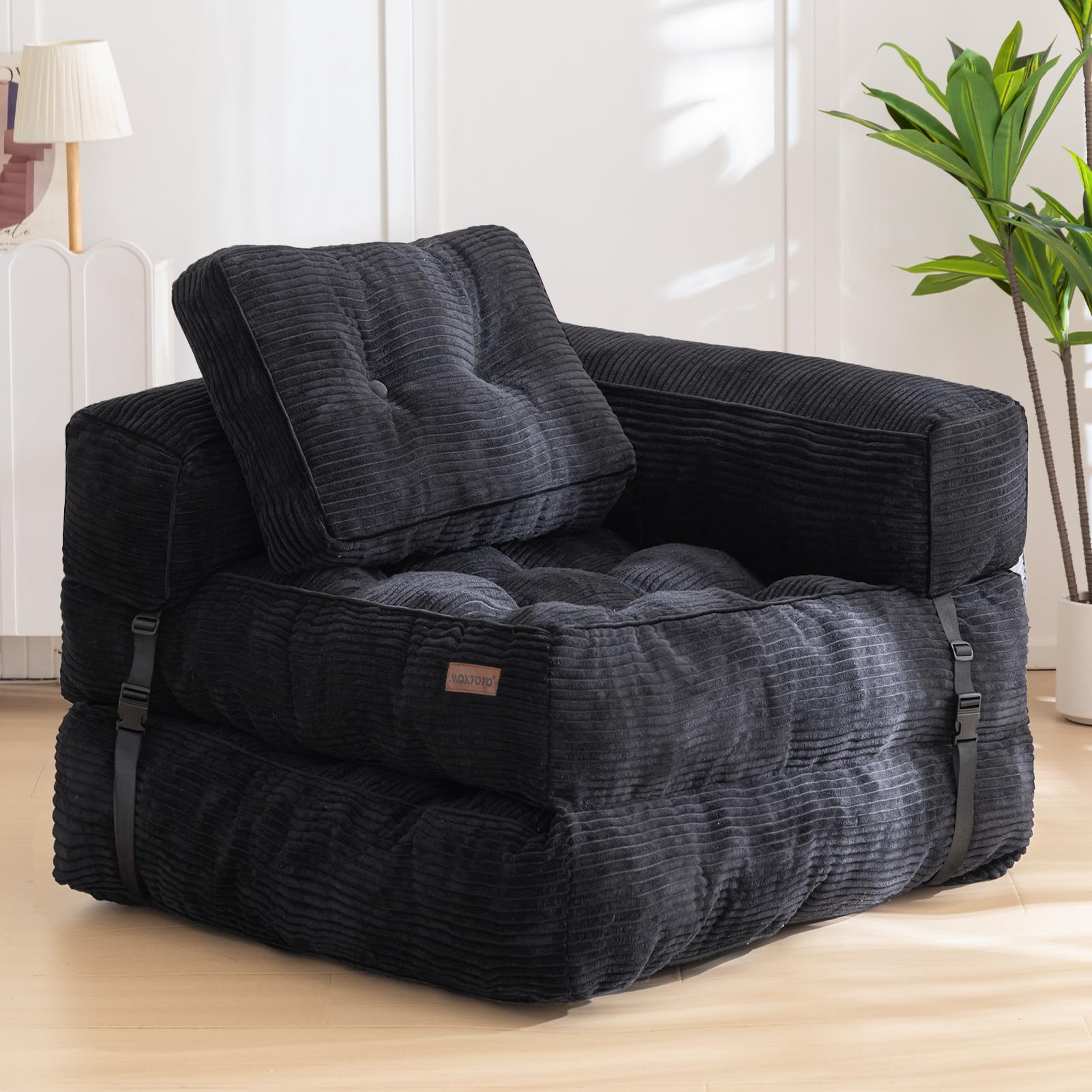 MAXYOYO Folding Sofa Bed, L-Shaped Convertible Sofa Bed with Armrest Foldable Sleeper Sofa with Pillow