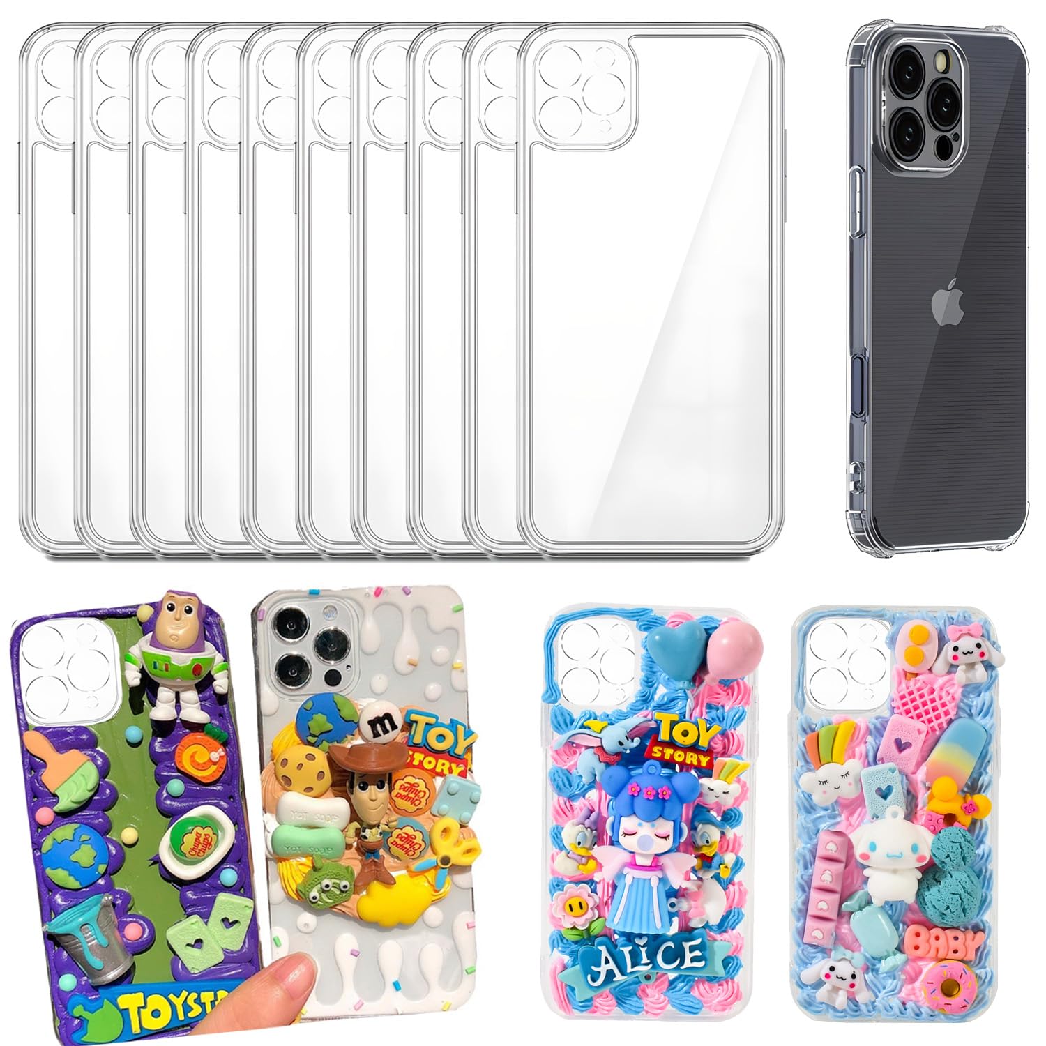 DIY Phone Junk Case for iPhone, 10 Pack Clear Cases, Crystal Transparent Junk Case Supplies (for iPhone 15 Pro Max)