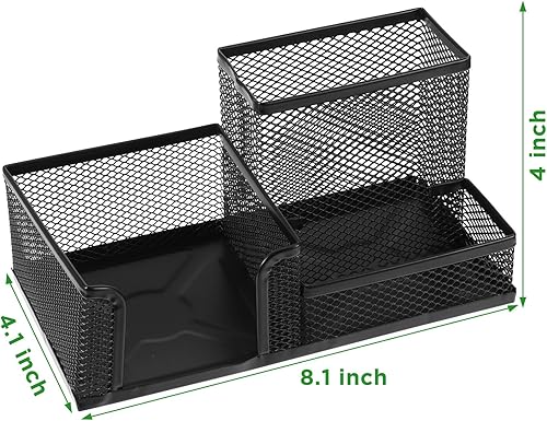 Miniatura 2 de 6 soportes para bolígrafos para escritorio, de malla, de metal, para lápices, con organizador de notas adhesivas, para suministros de oficina,