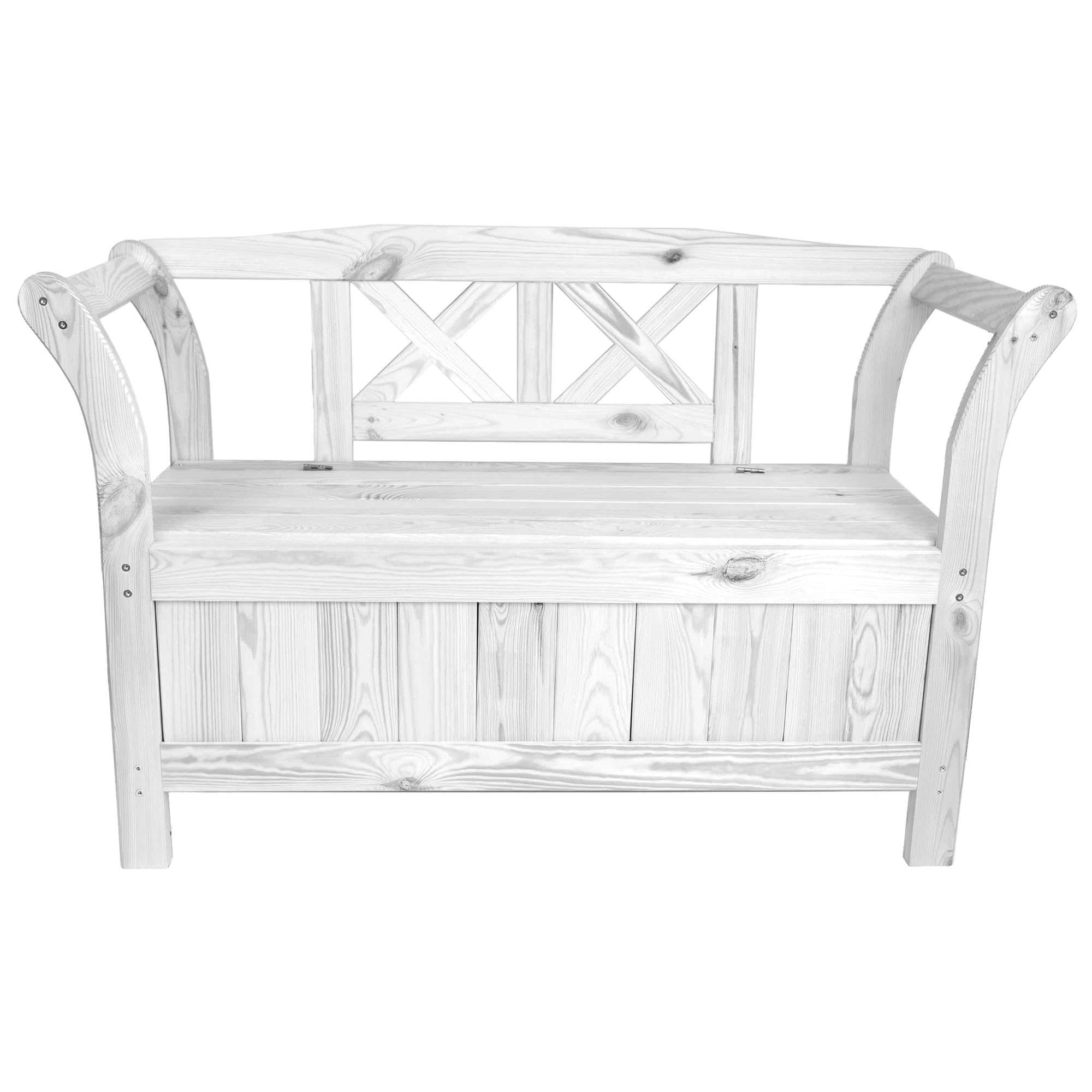 KADAX Gartenbank, 119x45x73 cm Banktruhe aus Einer Holzfaserplatte, Sitzbank mit Stauraum und Rücklehne, Holzbank für Garten, Balkon (119 cm/Weiß)