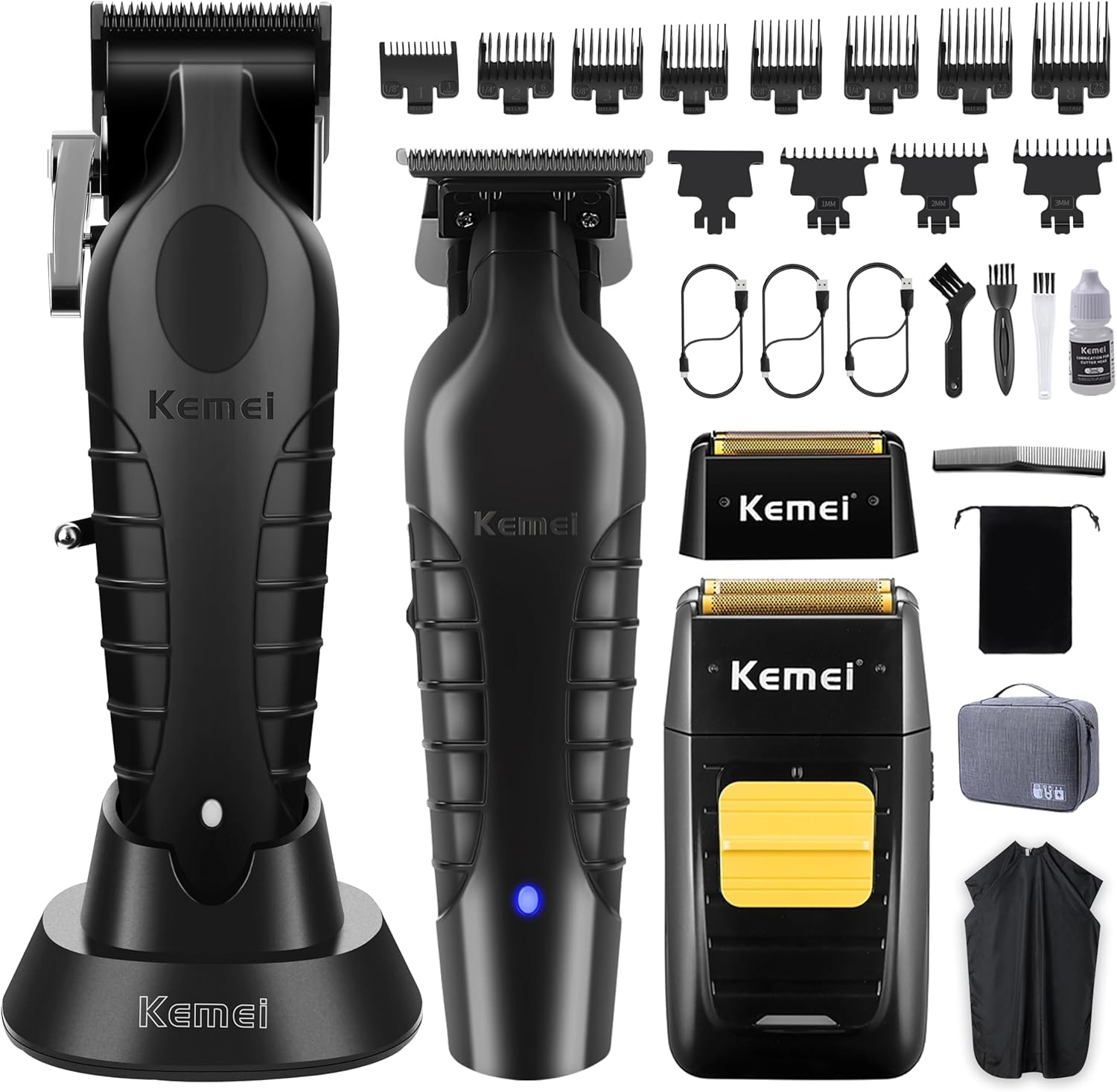 KEMEI Set di tagliacapelli da uomo, tagliacapelli e barba senza fili | Rasoio elettrico con testine di ricambio e reti, set professionale da barbiere per capelli e barba fai da te a casa