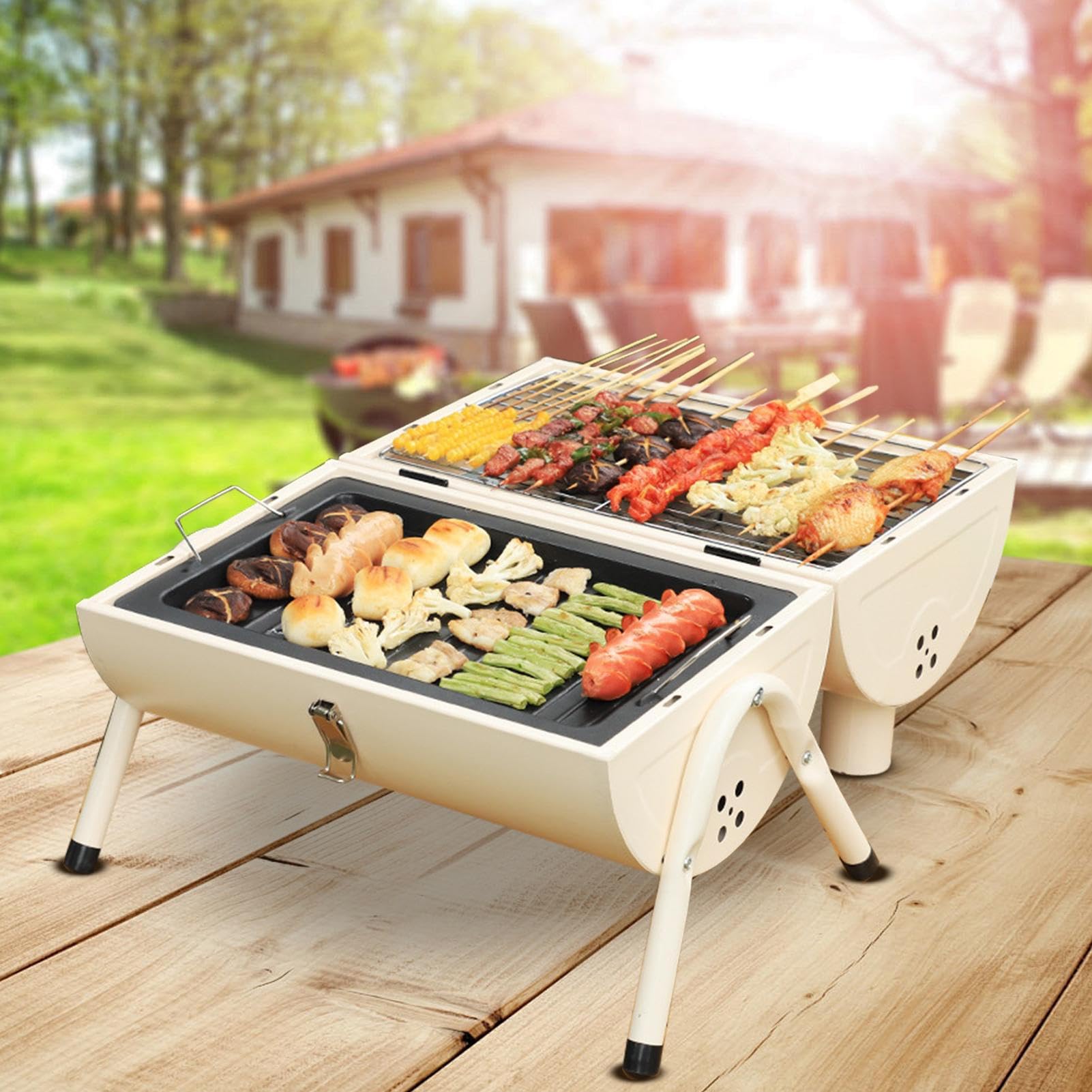 Griglie a Carbone a Botticella | Affumicatore Barbecue Portatile | Griglia Barbecue Botticella Antiscivolo e Antiaderente per Casa, Campeggio, Giardino, Picnic