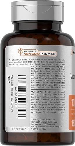 Miniatura 3 de Horbäach Vitamina D3 1000IU (25mcg) cápsulas blandas  180 unidades  Fórmula de alta potencia  Suplemento sin OMG y sin gluten