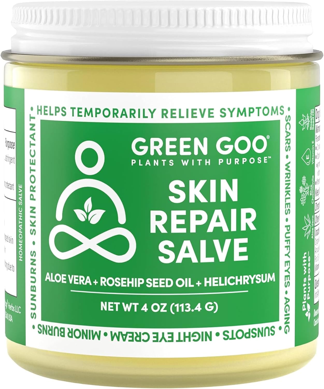 Green Goo Skin Repair Healing Salve, Natural Body & Face Moisturizer with Aloe Vera, Improves Skin's Appearance, Great for Scarring & Wrinkles, 4 Oz