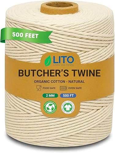 Miniatura 43 de Cordel de carnicero orgánico para cocinar y atrapar – Cuerda de cocina de algodón natural resistente de 0.047 in de 1000 pies – Cuerda apta