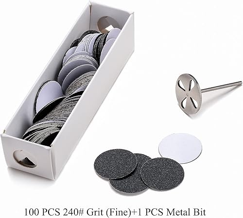 Miniatura 10 de 100 discos de papel de lija y 1 broca de metal, vástago de 332 reemplazable para pedicura para eliminación de callos de piel muerta, herramientas