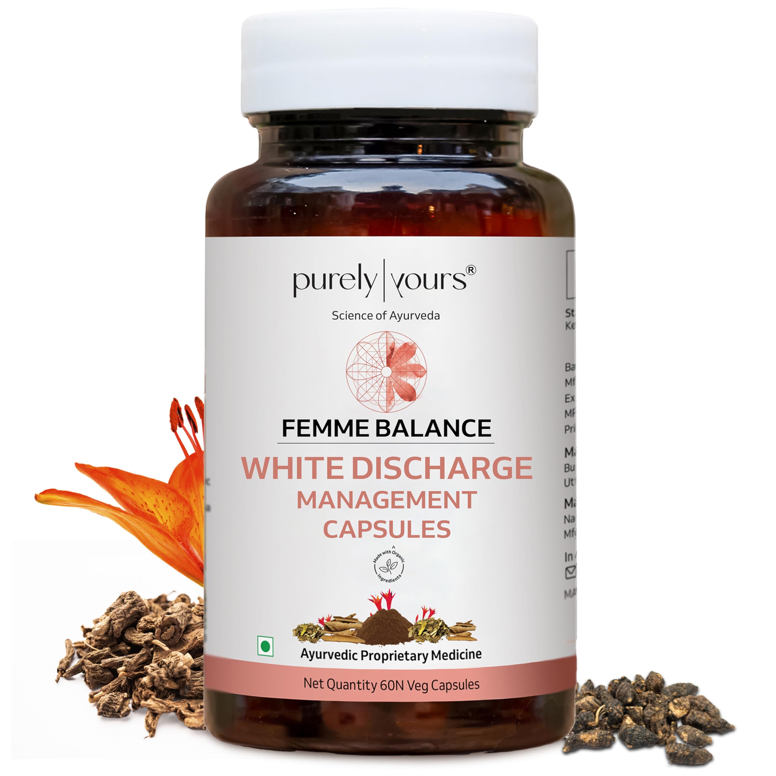 Purely Yours Women White Discharge Relief Capsules (60N) | Balances Vaginal pH & Hormones | Reduces Itching, Bad Odor, Burning & Discharge | 100% Ayurvedic