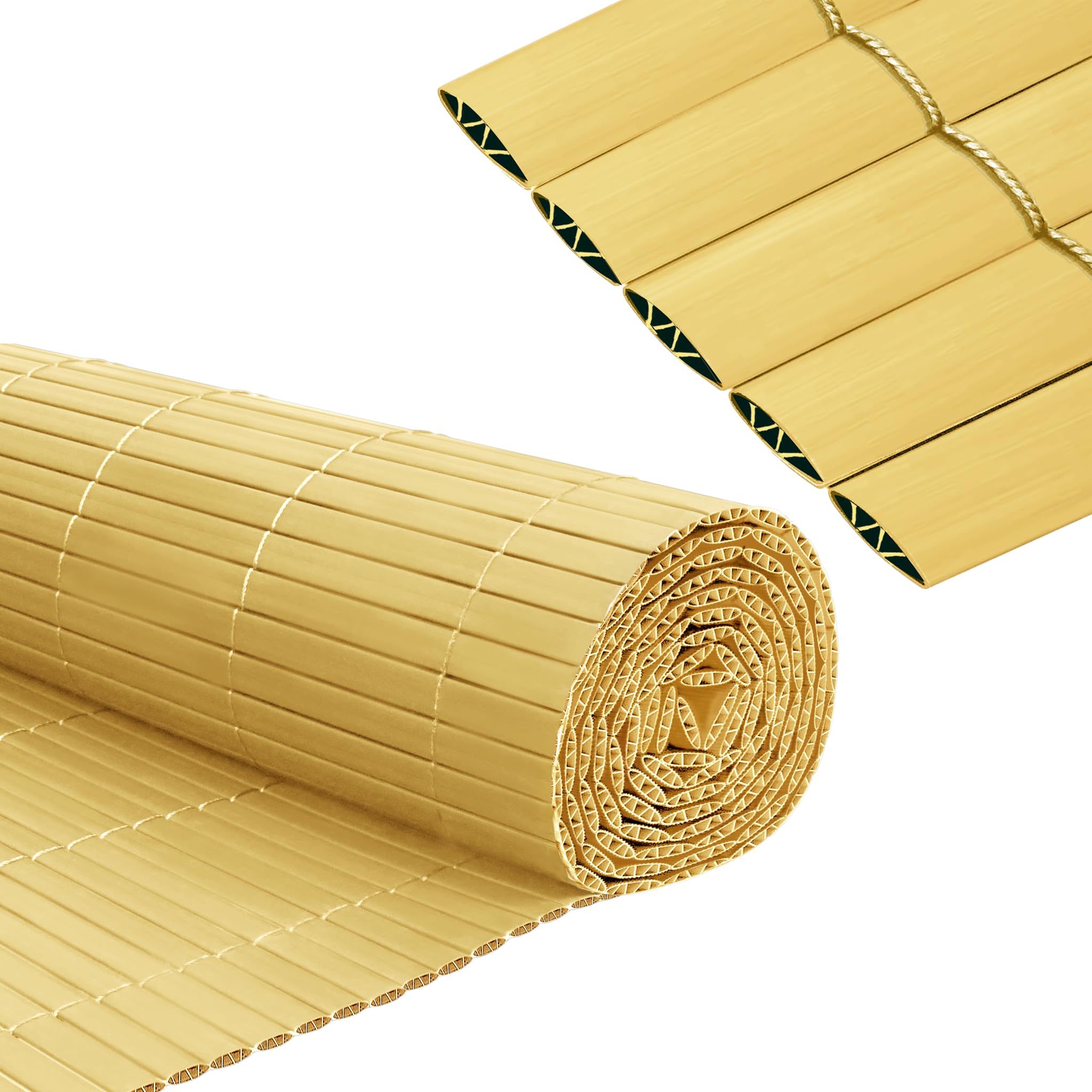 Froadp 90x300cm Mata Prywatna Wiatrochronna PCV z Opaskami Kablowymi Ogrodzenie Prywatne z Imitacji Bambusa z Wzmocnionymi Listwami Ogrodzenie Prywatności Balkonu do Tarasu Ogrodowego (Bambus)