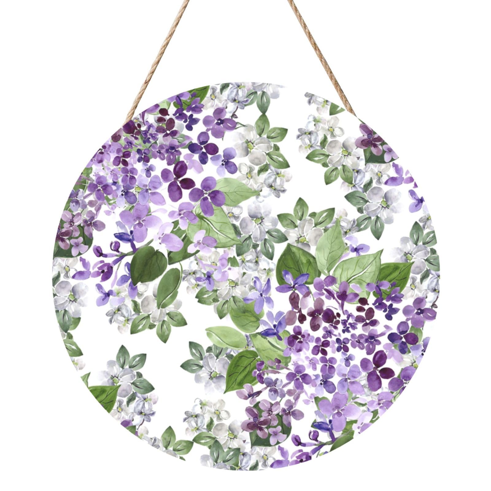 InOmak Beautiful Lilac, Round Wood Panel Painting 12 in, Wall Hanging Painting For Home