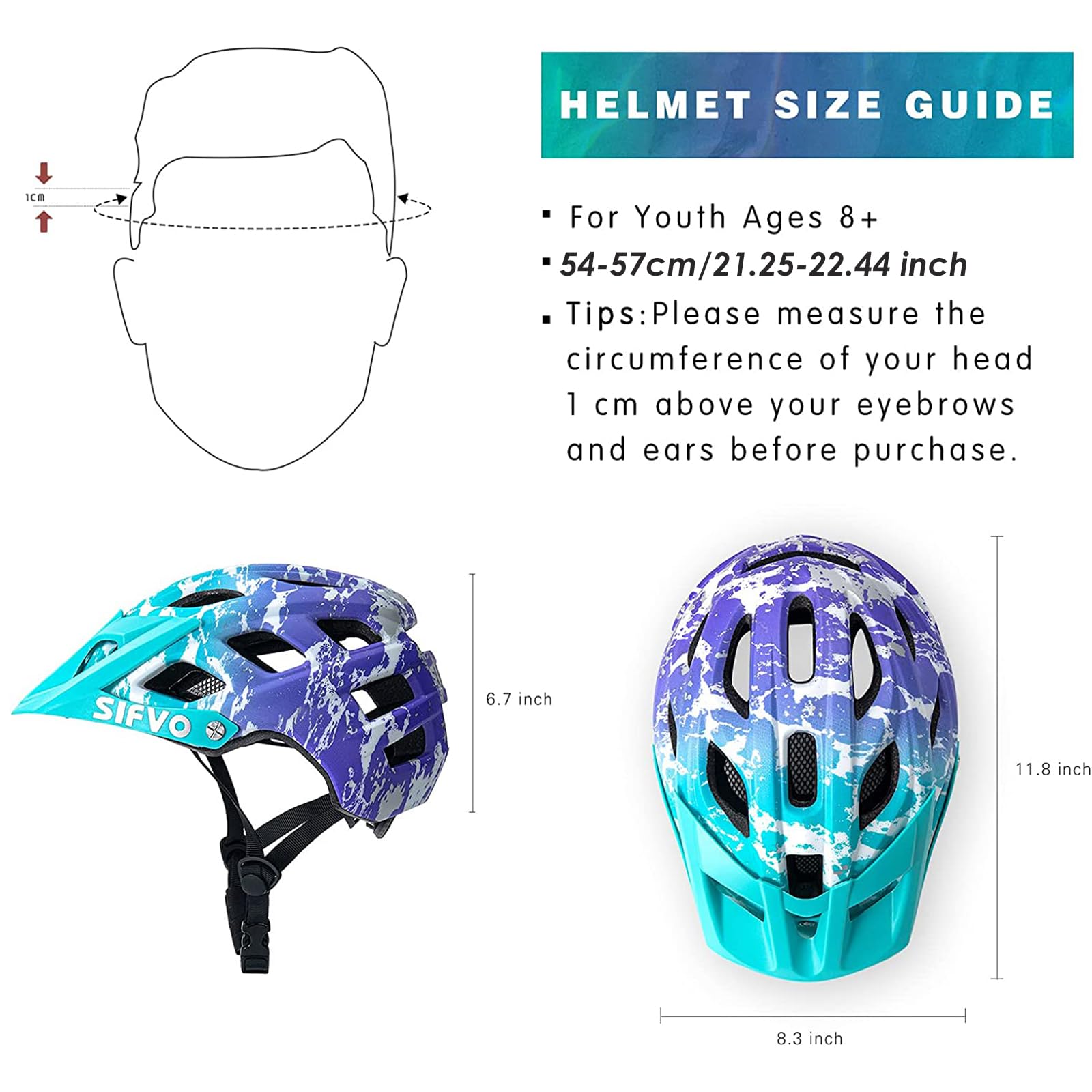SIFVO Casco Bicicleta Niño 53-57cm, Casco Bici Niño y Niñas Casco Bicicleta Infantiles para Ciclismo Patineta Scooter Casco Niño de 8+ años