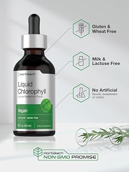 Horbaach Liquid Chlorophyll Drops | 2 fl oz | Natural Peppermint Flavor | Vegan, Non-GMO & Gluten Free Formula