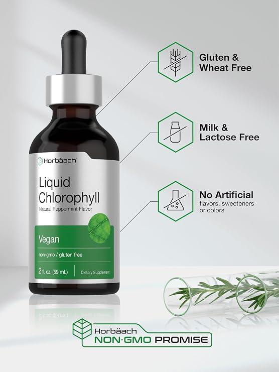 Horbaach Liquid Chlorophyll Drops | 2 fl oz | Natural Peppermint Flavor | Vegan, Non-GMO & Gluten Free Formula