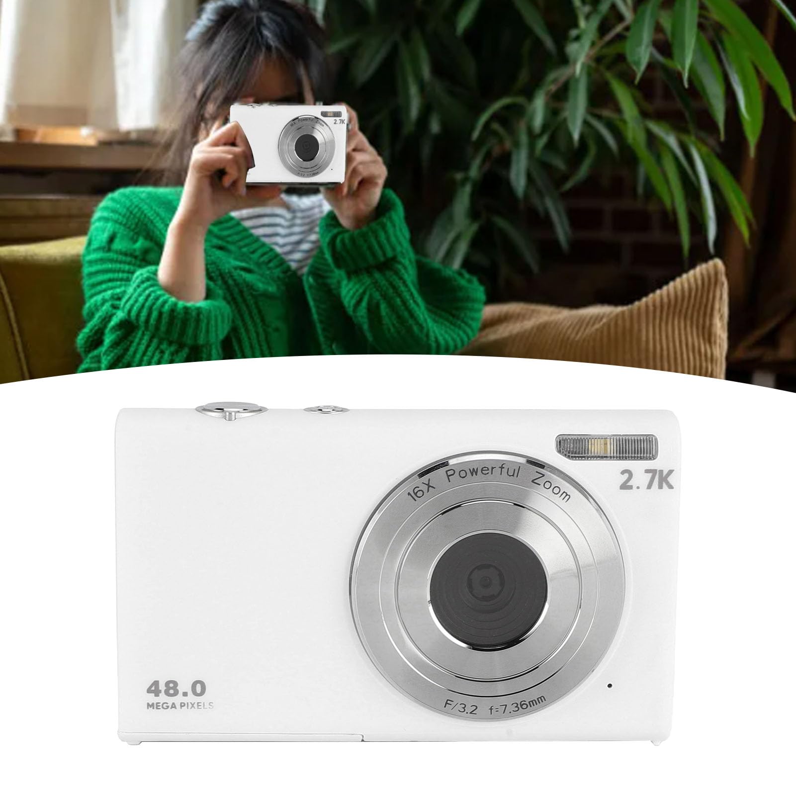 Fotocamera Digitale da 2,7K, Fotocamera per Vlogging da 48MP con Zoom Digitale 16x, Fotocamera Compatta da Viaggio Anti-Vibrazione con Messa a Fuoco Automatica con Schermo IPS da