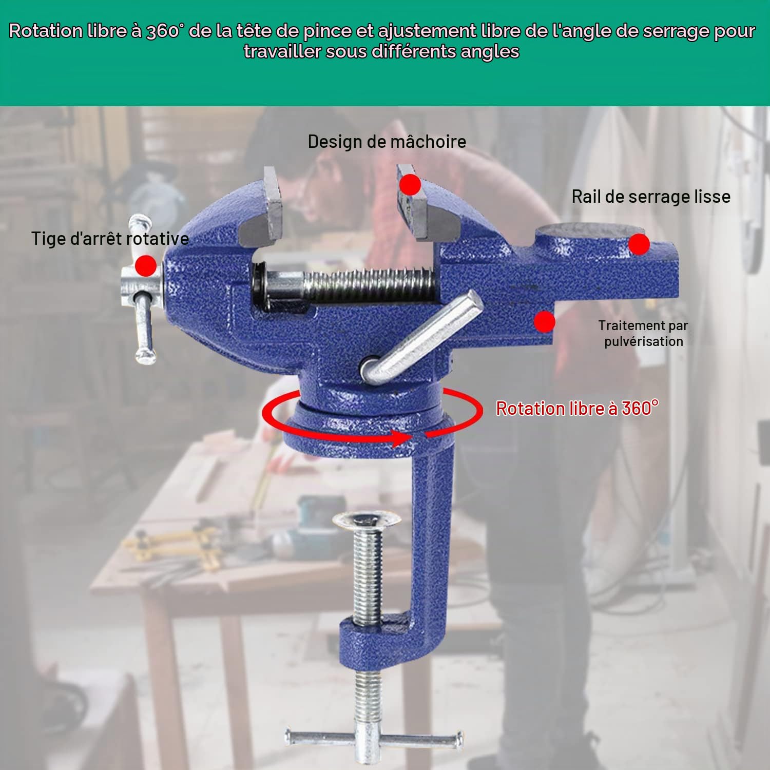Etaux d établi, 80 mm Pince Étau de table Avec Base Pivotante à 360 Degrés, Etau Bricolage Outillage etau menuisier pour Travail du Bois Travail des Métaux Perçage