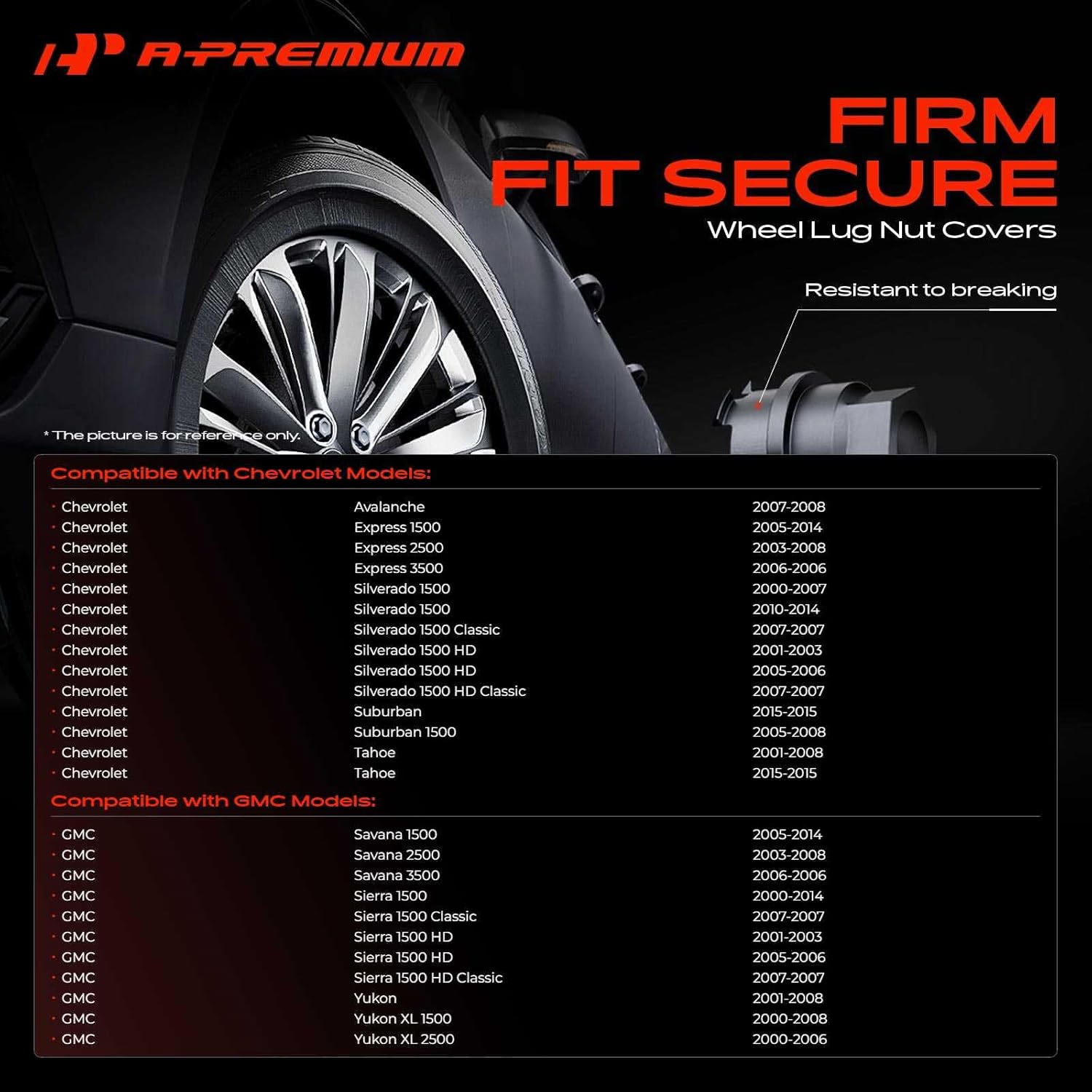 A-Premium 24PCS 27mm Wheel Lug Nut Covers Compatible with Chevrolet Silverado 1500, Tahoe, Suburban 1500, Express 2500, Avalanche & GMC Sierra 1500 Classic, Yukon XL 1500, Savana 3500