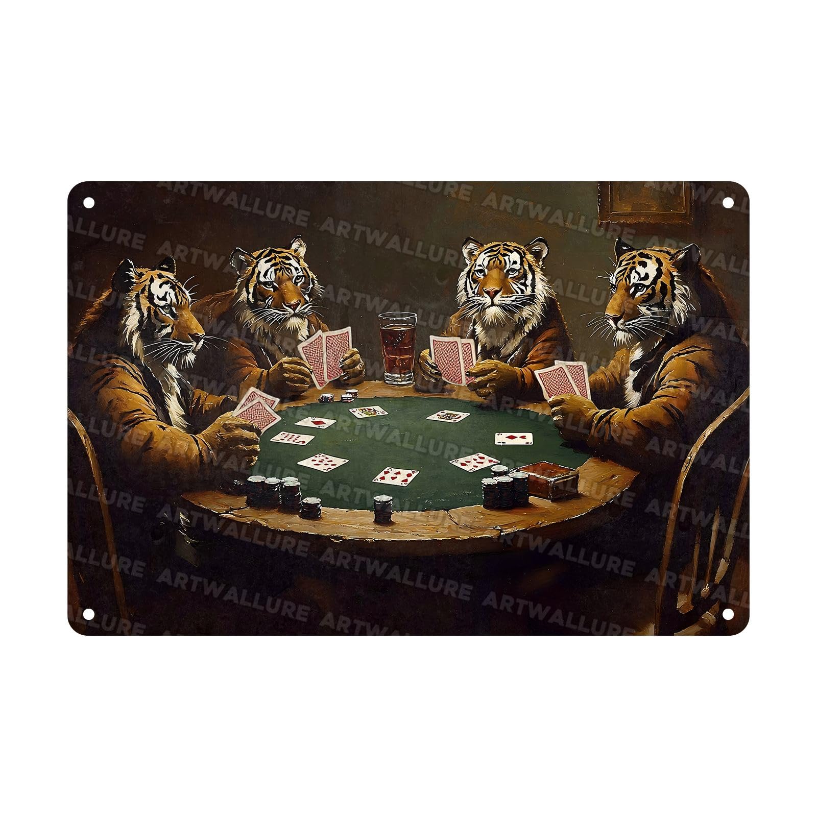 Tiger Metal Tin Sign Funny Tigers Playing Poker Sign Vintage Tiger Signs for Home Decor Use Indoor Outdoor Tiger Sayings 8X12Inch