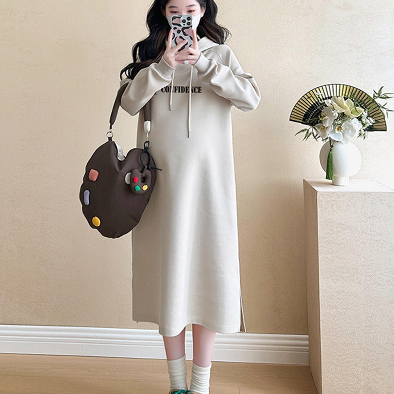 Comfort Focused - Suéter de maternidad con capucha para embarazo, algodón, con forro polar, suave, para invierno, otoño, todo el día, vestido de maternidad al aire libre
