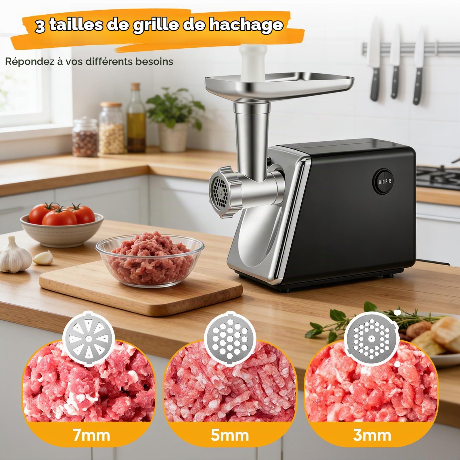 Hachoir À Viande Électrique 4 En 1 Pour Saucisses,Légumes,Fromage, Silencieux Et Protection Contre Surchauffe,En Acier Inoxydable Et Aluminium,Avec 3 Plaques De Coupe Et Remplisseur De Saucisses