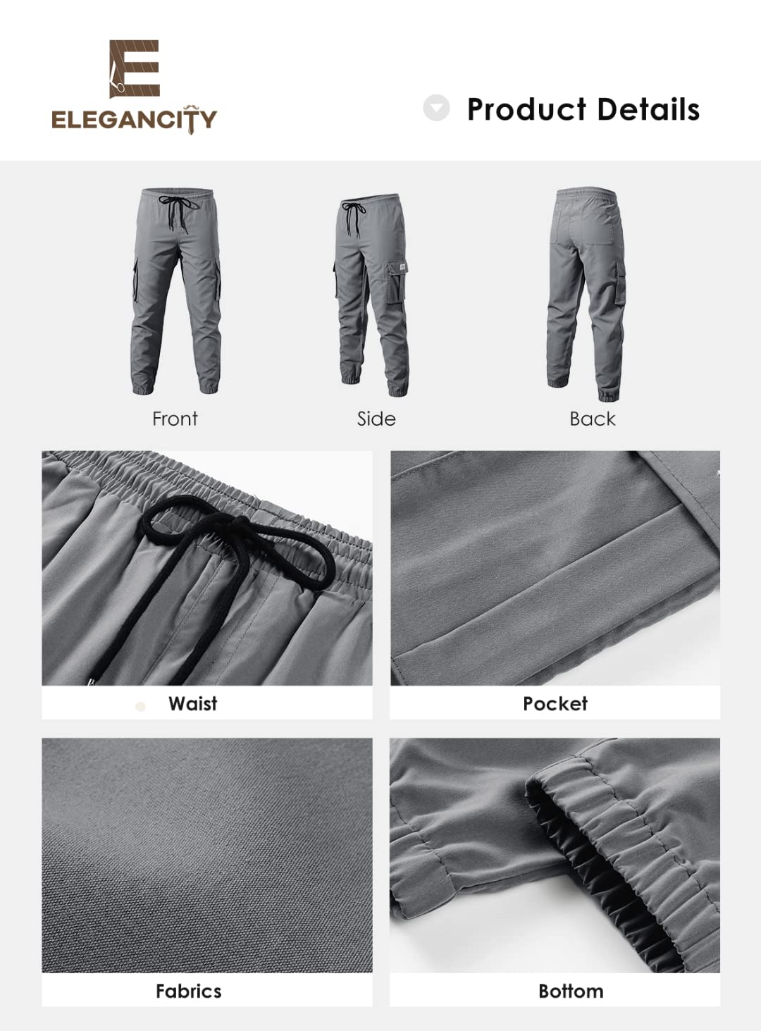 Elegancity Hommes Pantalons de Jogging Pantalons Cargo Pantalons de Sport avec 6 Prises S-XXL