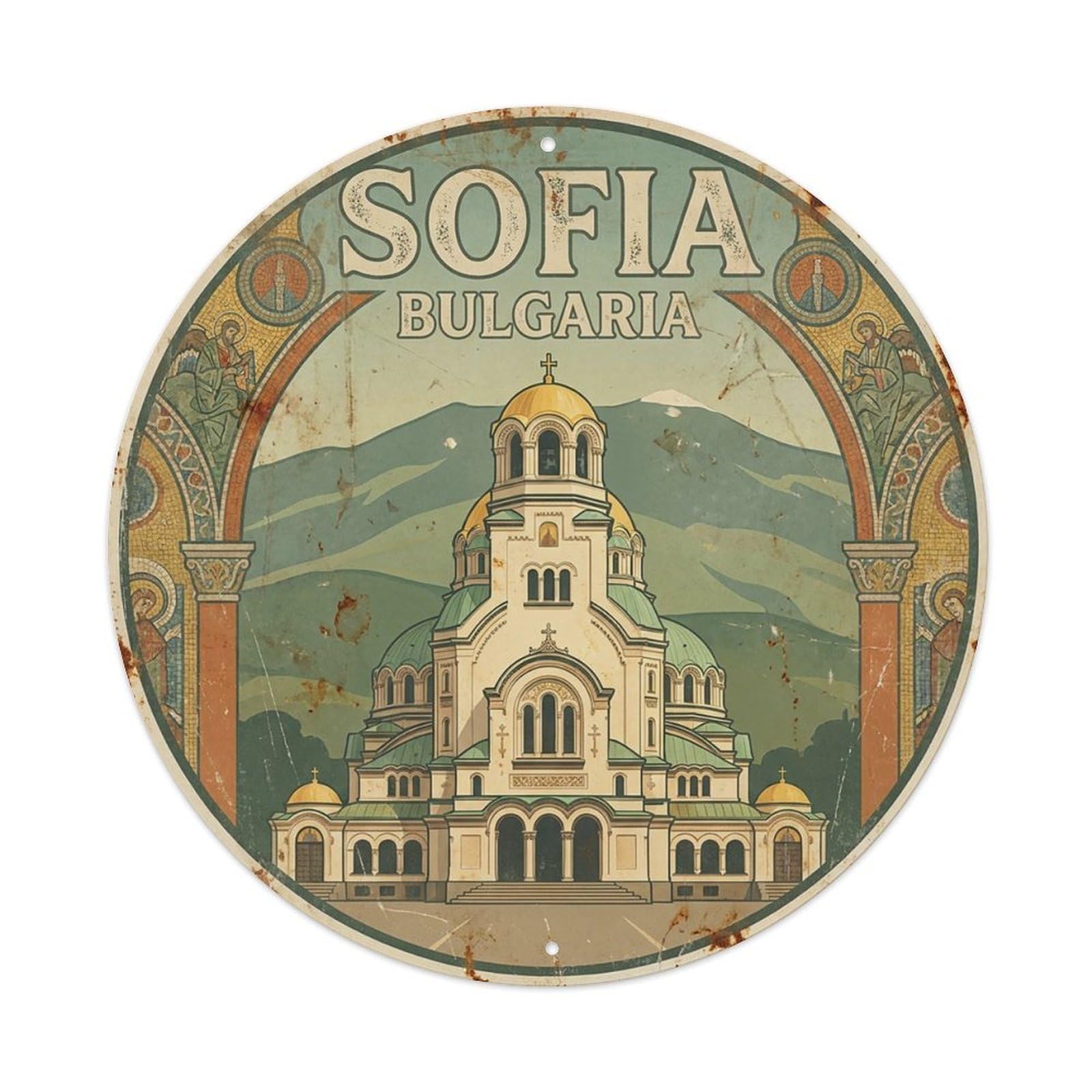 Vintage Travel Bulgaria Sofia Vintage Metal Tin Sign Plaque Wall Decor for Cafe, Club Bar, Office, Garden Metal Poster 8x8Inch