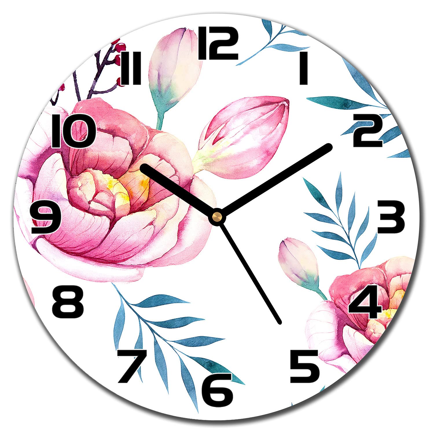 Horloge en verre de sécurité à impression fleurs pastel
