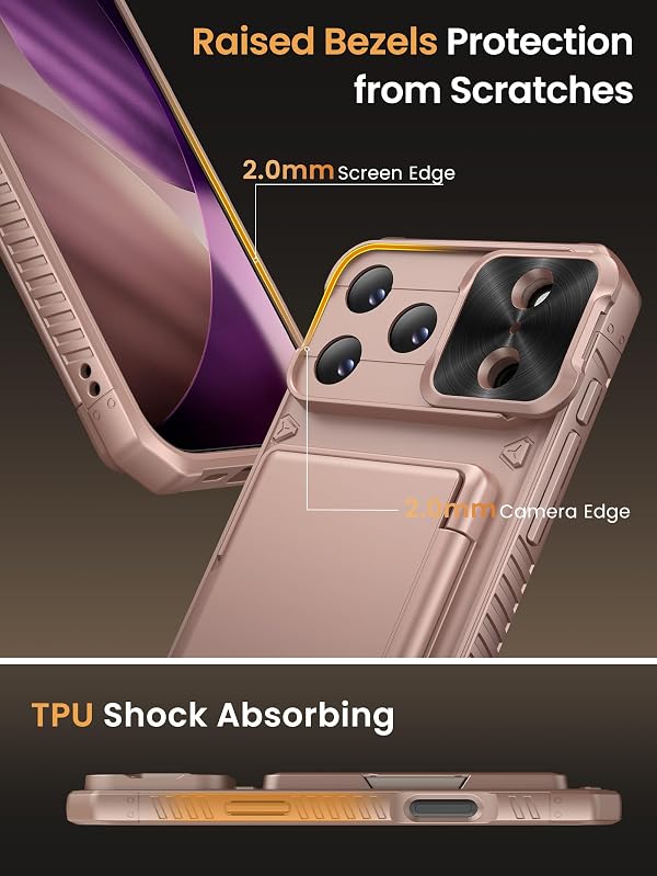 Vihibii for iPhone 17 Pro Max Case Wallet with Card Holder (4 Cards) [RFID Blocking] & Slide Camera Cover, Military Grade Drop Protection, Rugged Back & Silicone Edge Phone Case 6.9" 2025, Rose Gold by Vihibii - Used condition - Image 6