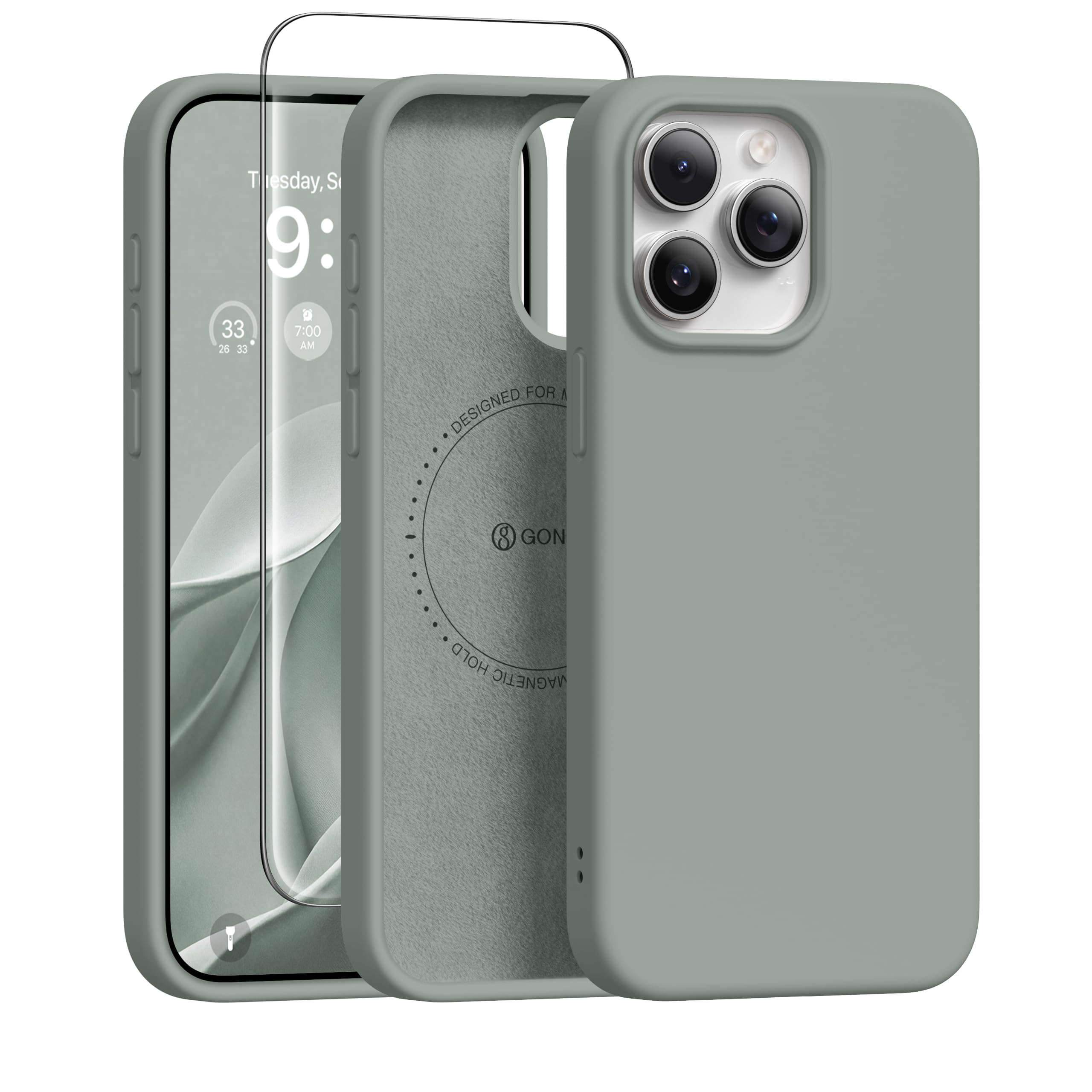 GONEZ Magnetic for iPhone 15 Pro Case, Silicone Cover Calke Green