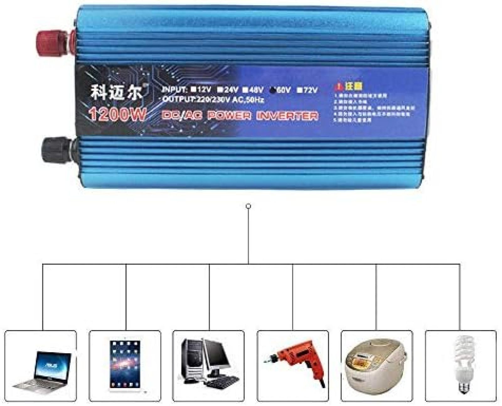 Zmodyfikowany falownik sinusoidalny Dc 12 V / 24 V / 36 V / 48 V / 60 V / 72 V na AC 220 V / 230 V, Przetwornica napięcia 1200 W 1600 W 2200 W, Przetwornica ze złączem USB na kemping, podróż