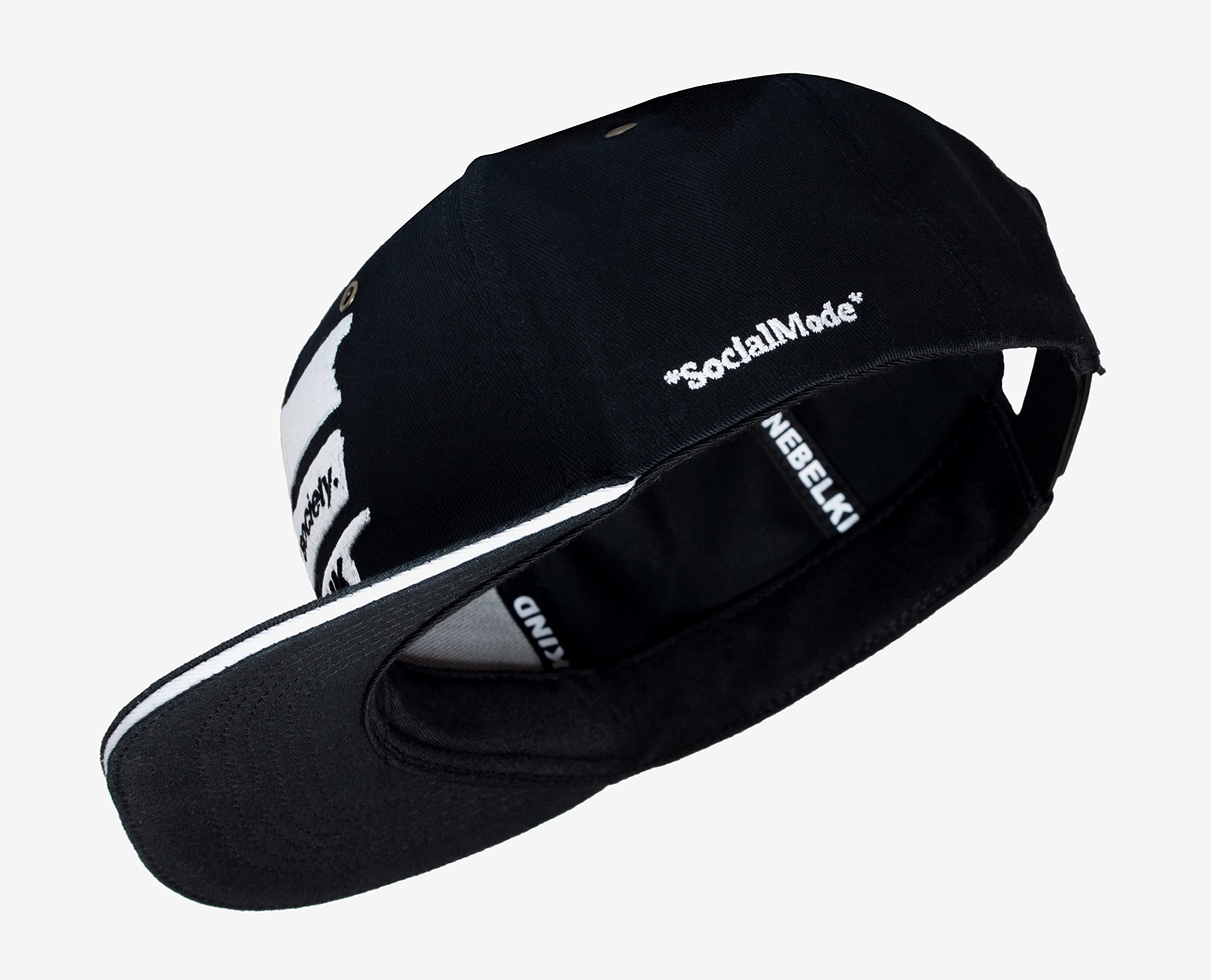 Nebelkind Snapback-Cap-Herren Damen Society Schwarz, Sandwich Schirm, Einheitsgröße OneSize, Größenverstellbar, Unisex, hochwertige Basecap trendig, Streetwear Style, Baseball-Kappe mit geradem Schirm