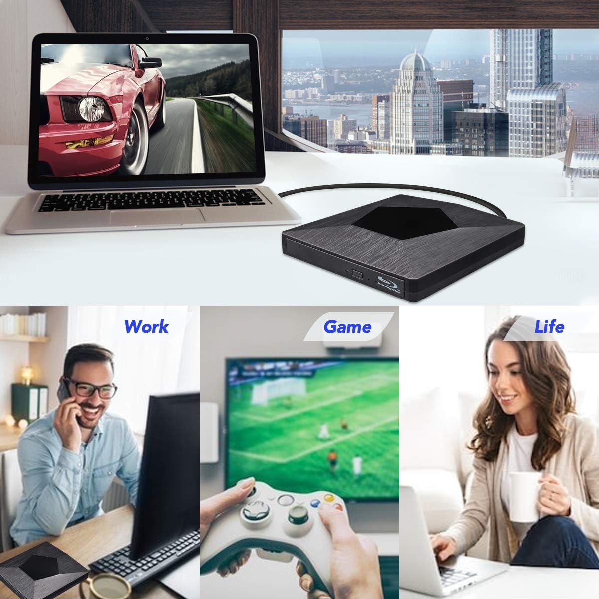 🛒 Crаzу Dеаlѕ Blu Ray External 3D Drive Reader, Ultra Slim USB 3.0 and Type-C Blu Ray Optical CD DVD Drive for Mac OS, Windows xp/7/8/10, Laptop PC (Black)