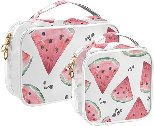 Miniatura 5 de ALAZA Bolsas de maquillaje transparentes, paquete de 2 bolsas de aseo de sandías rosas, bolsa de viaje impermeable, bolsa de cosméticos, organizador