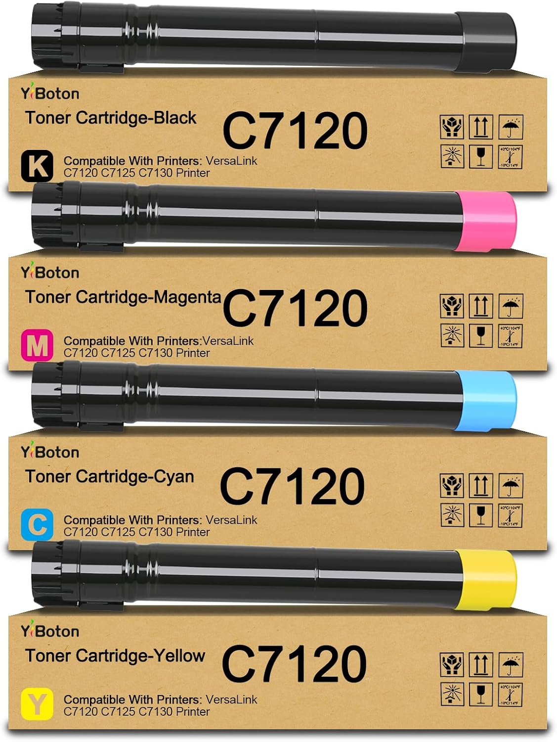 High Yield C7120 C7125 C7130 Toner Cartridge 4-Pack Compatible for Xerox 006R01824 006R01825 006R01826 006R01827 with New Chip Replacement for Xerox VersaLink C7120 C7125 C7130 Color Laser Printer
