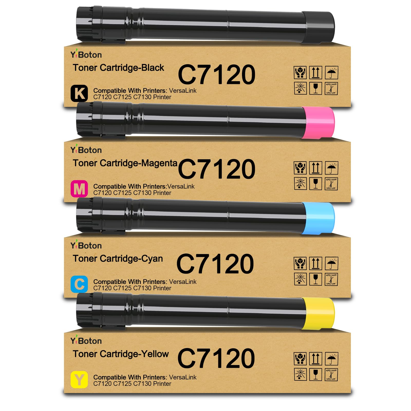 High Yield C7120 C7125 C7130 Toner Cartridge with New Chip 4-Pack | Compatible for Xerox 006R01824 006R01825 006R01826 006R01827 for VersaLink C7120 C7125 C7130 Color Laser Printer