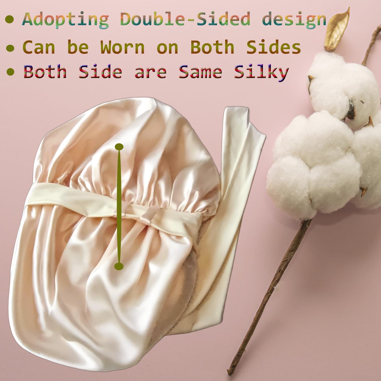 FZHGVML Silk Hair Bonnet for Sleeping with Tie Double-Sided Satin Silk Bonnet for Women & Girls Curly Hair Care - Image 4