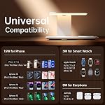 3 in 1 Wireless Charging Station for iPhone 17/16/15/14/13/12, Apple Watch and AirPods, Premium Leather-Look Charging Base with 3-Level Night Light, White