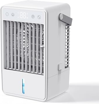 Portable Air Conditioners, Personal Mini Air Cooler Cooling Fan with 3 Speeds, 1L Evaporative Air Conditioner, 7 LED Light, 2 Cool Mist Air Conditioners Humidifier Fan Room Bedroom Blue-WHITE