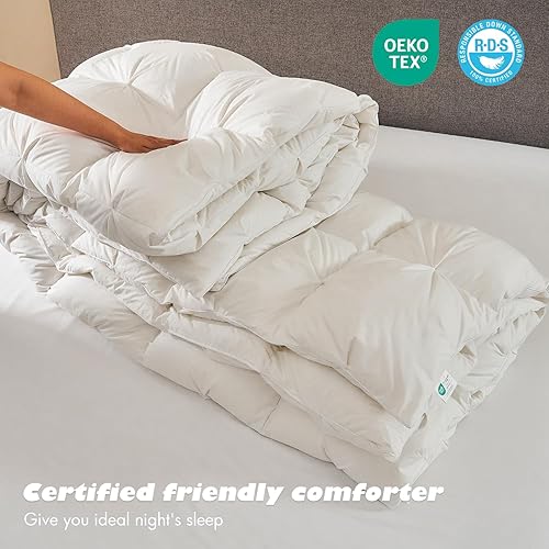 Miniatura 4 de Hotel Collection - Edredón de plumas de ganso, edredón de plumas de lujo, tamaño King con funda plisada de pellizco, ropa de cama esponjosa con 8