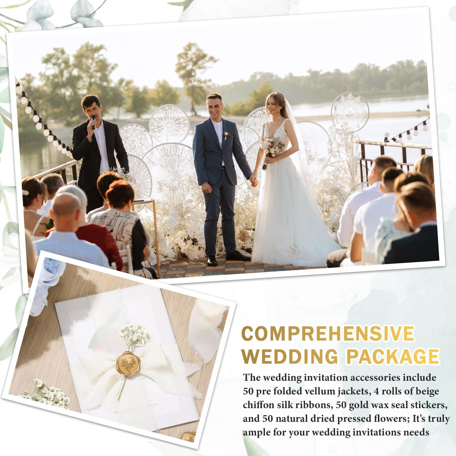 Tazuxetuqe 50 Sets Hochzeitseinladungen Hüllen Set Vorgefaltet Pergament Umschläge Für 13 x 18 cm Einladungen Selbstklebende Gold Siegel Aufkleber Getrocknete