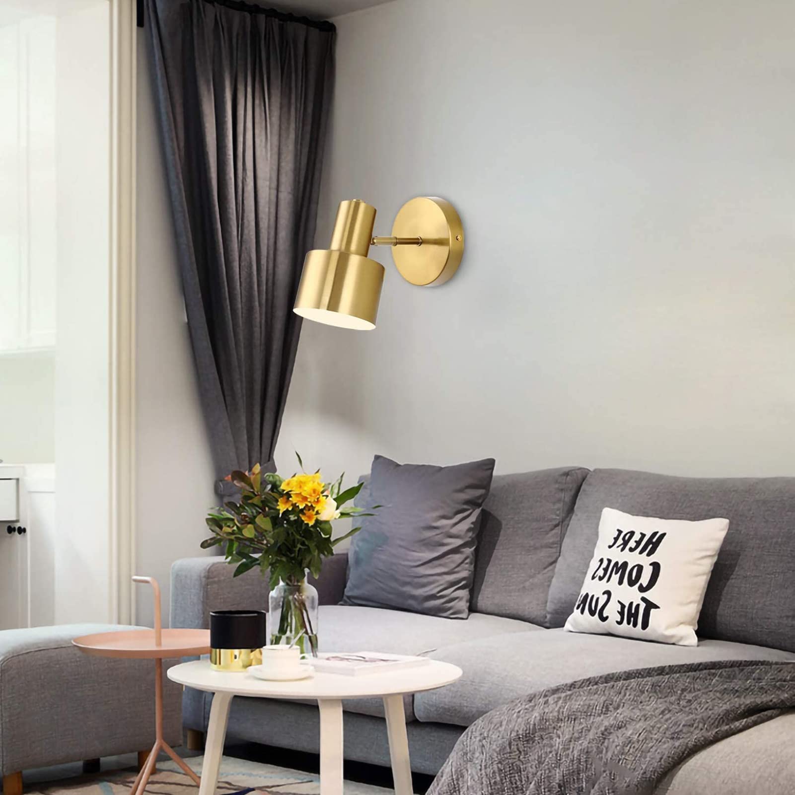 Lampada da Parete Moderna Dorata con Telecomando, dimmerabile, alimentata a Batteria, Ideale per TV, Stile Rustico e Lettura da Comodino. Facile da installare, Senza Fili.