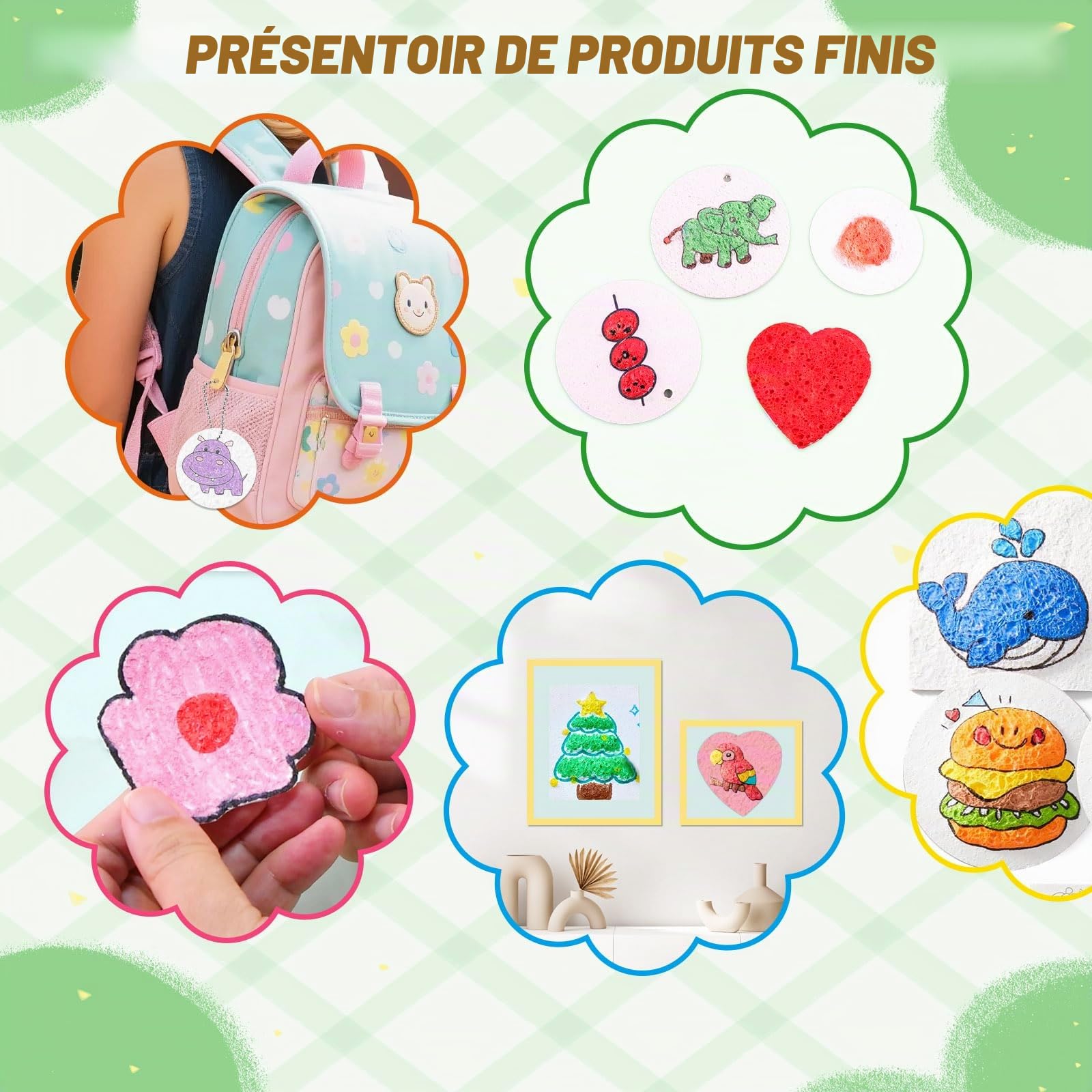 UBERMing 72 Pièces Kit de Peinture Texturée en Mousse, Magic Puffy Paint Set 3D Eponge de Dessin avec 31 Papier de Peinture Texture Mousse 12 Feutres de Couleur et 1 Sac de Rangement