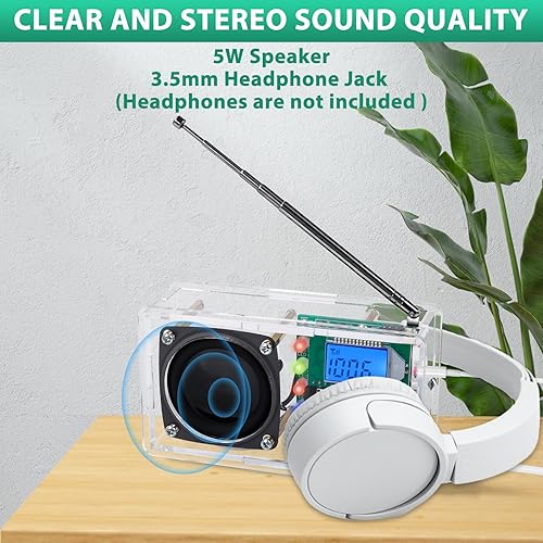 Miniatura 6 de ICSTATION - Kit de soldadura de radio FM, kit de radio DIY con luces LED intermitentes, pantalla LCD FM 76-108MHz, kit de radio FM con conector para