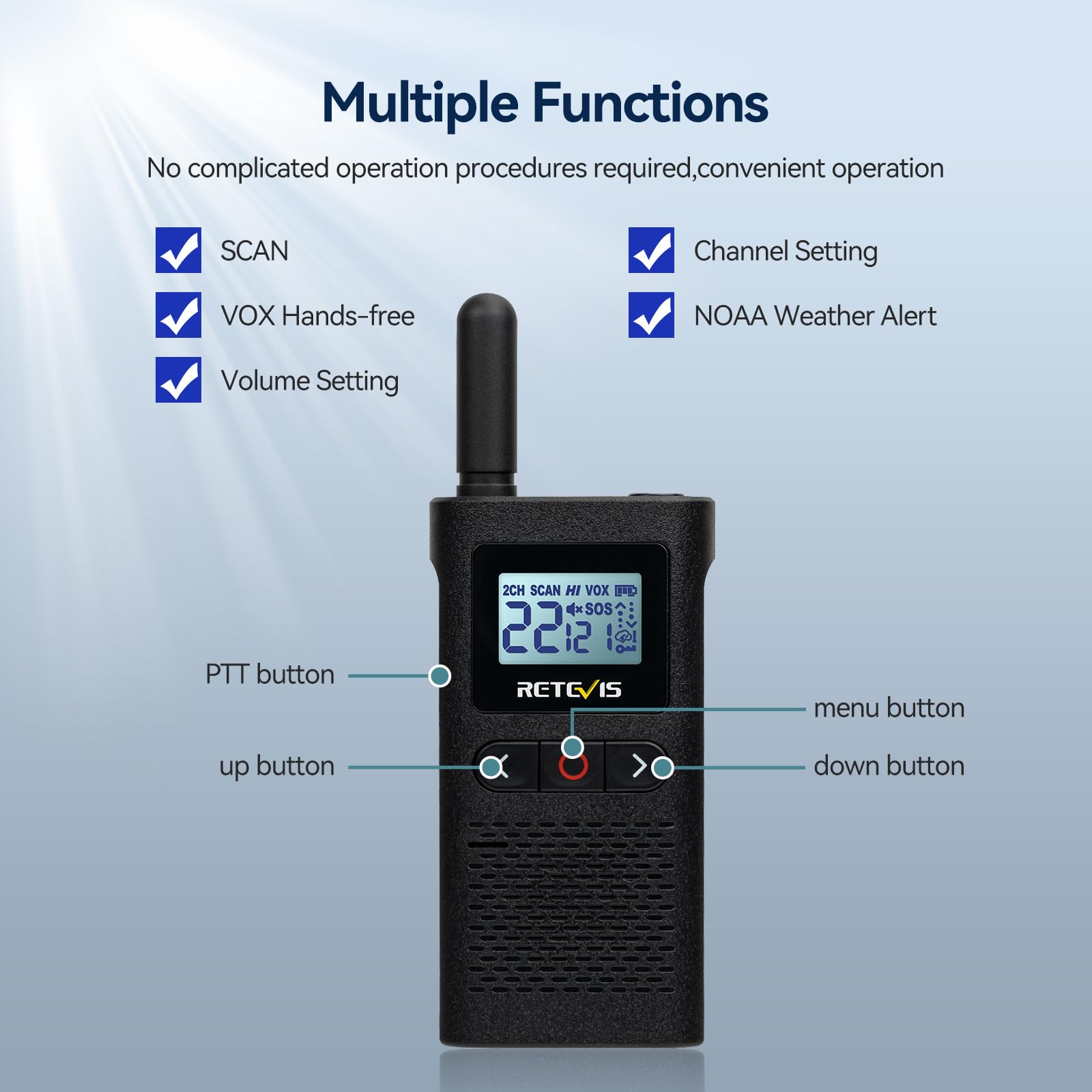 Retevis RB628 Walkie Talkie Mini, 1500mAh PMR446 Bez Licencji Walkie Talkie z Możliwością Ładowania, VOX, Professional Walkie Talkie do Sprzedaży Detalicznej (2 Sztuk, Czarny)