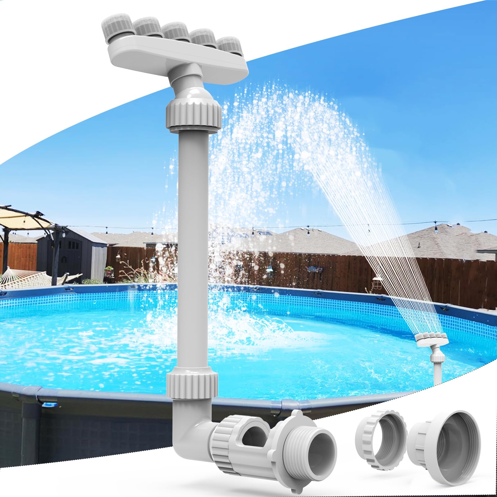 Wasserfall Pool für Aufstell und Einbaupools, Verstellbarer Pool Wasserfall mit 5 Düsen, Pool Zubehör spaß Wasserfall Teich, Outdoor Pool Zubehör für Entspannung und Abkühlung