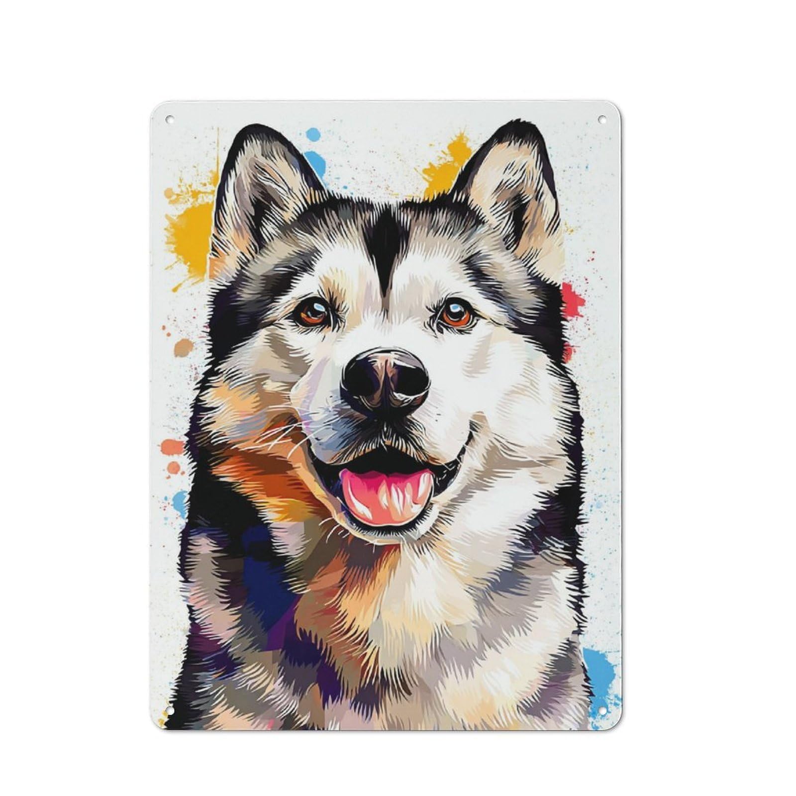 Old Style Colorful Siberian Husky Portrait -1 Vintage Metal Sign 40x30cm, Bar Wall Plaque for Pub, Home Bar, Shed Or Man Cave