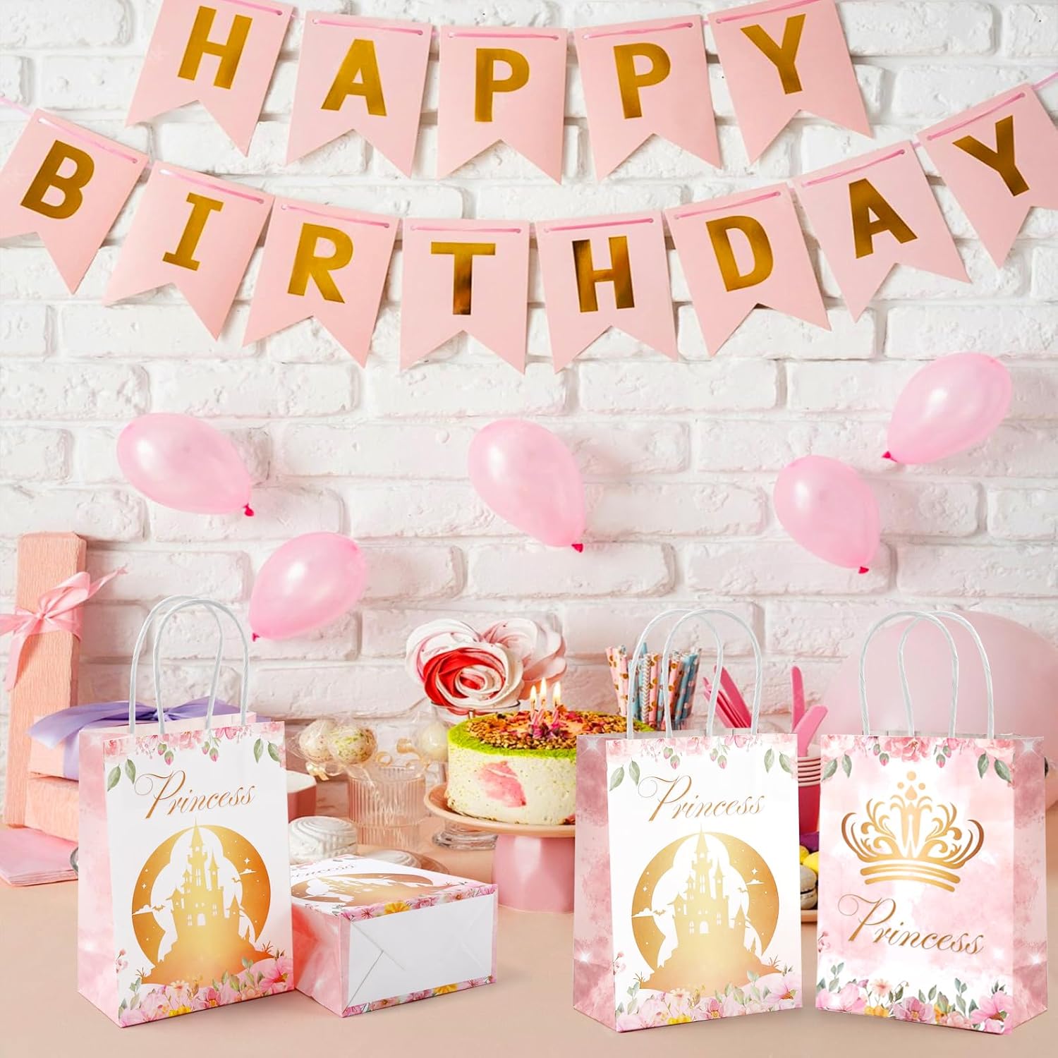 Loccmat 16 Pcs Princess Party Favor Bags,5.9 x 8.3 x 3.1 Inch Princess Gift Bags with Handle,Castle & Crown Paper Treat Bag,Candy Goodie Bag for Birthday Party,Theme Decorations,Wedding Supplies - Image 7
