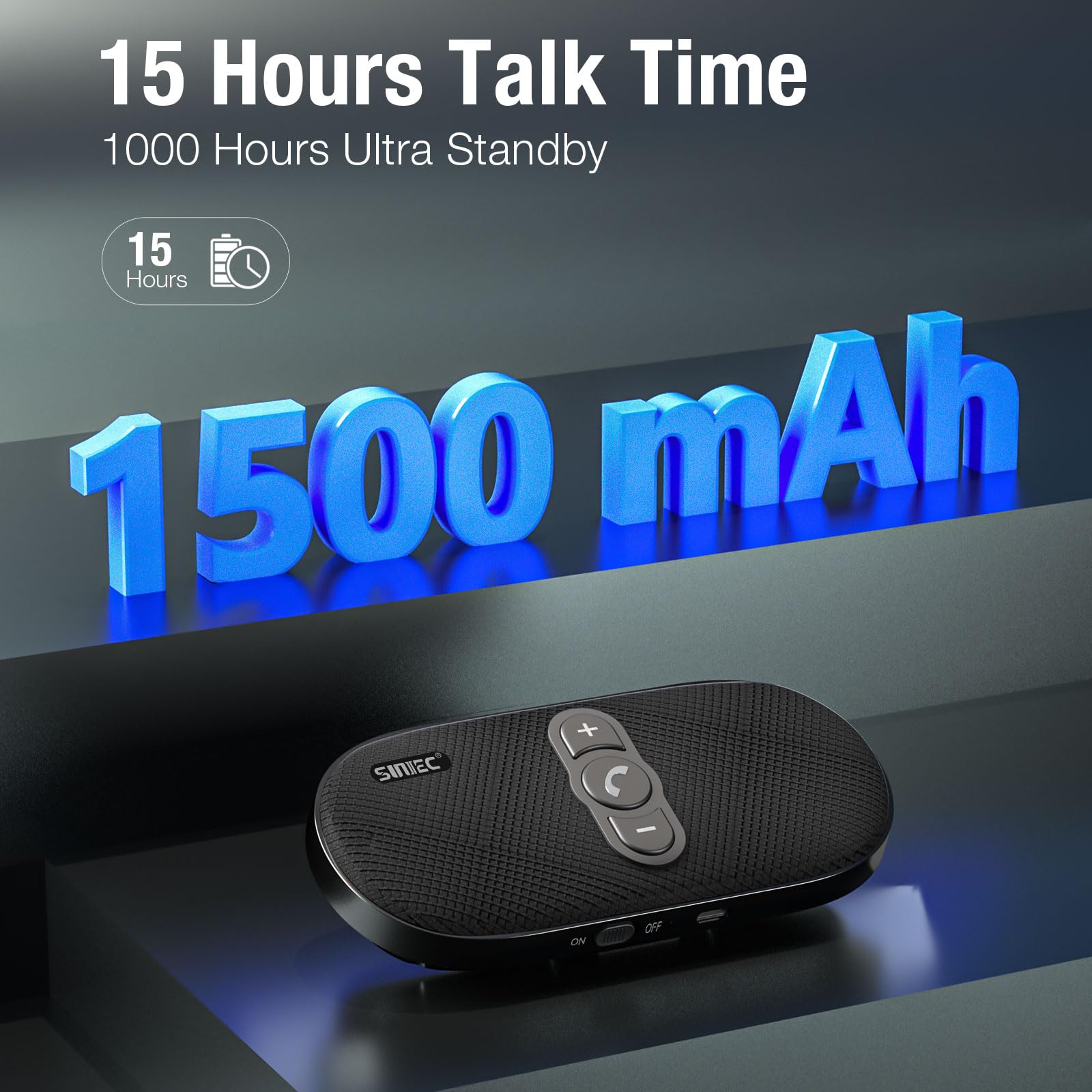 SUNITEC Vivavoce per auto Bluetooth 5.1 con clip Wireless vivavoce si collega a Siri & Google Assistant Supporto Auto ON Off Altoparlante forte 6W per GPS Musica Telefono